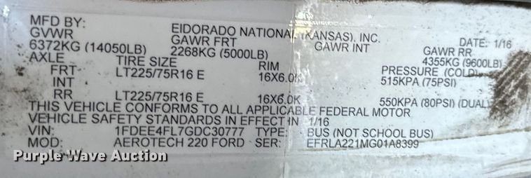 image for item DK7425 2016 Eldorado Aerotech Ford 220 shuttle bus