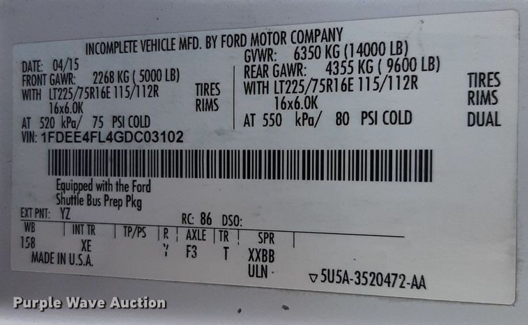 image for item DK7428 2016 Eldorado Aerotech Ford 220 shuttle bus