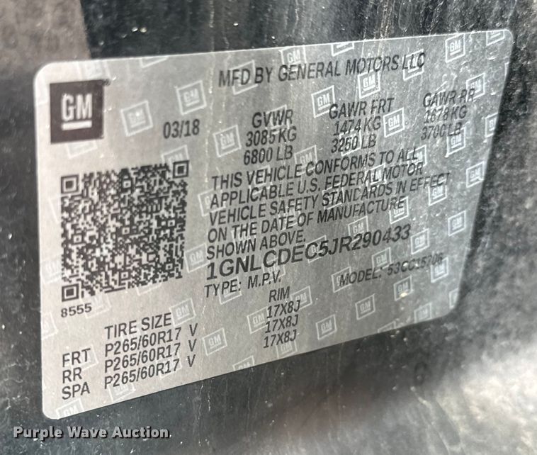 image for item NV9105 2018 Chevrolet  Tahoe Police SUV