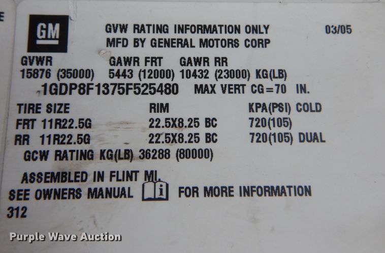 image for item NV9167 2005 GMC T8500 paint striper truck