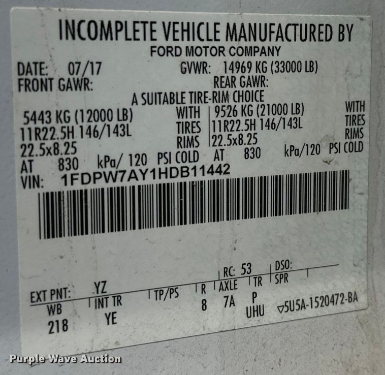 image for item NV9171 2017 Ford F750 Super Duty utility / service truck