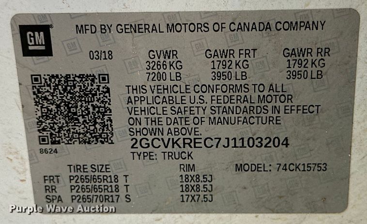 image for item DK6575 2018 Chevrolet  Silverado 1500 Double Cab pickup truck