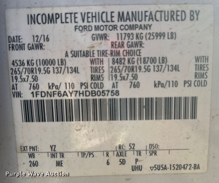 image for item DO1006 2017 Ford F650 flatbed truck