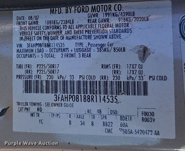 image for item DP0891 2008 Ford Fusion SEL 