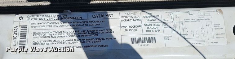 image for item DP0895 1998 Dodge Ram 1500 Laramie SLT Quad Cab pickup truck