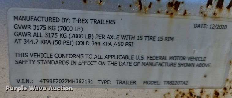 image for item DP0896 2021 T-Rex Trailers TR88220TA2 utility trailer