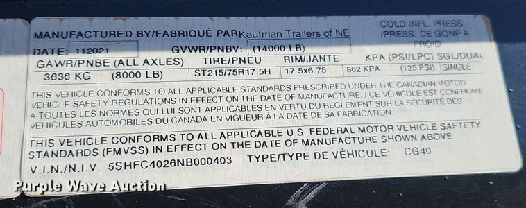 image for item DP0897 2022 Kaufman Trailers CG40 car carrier trailer