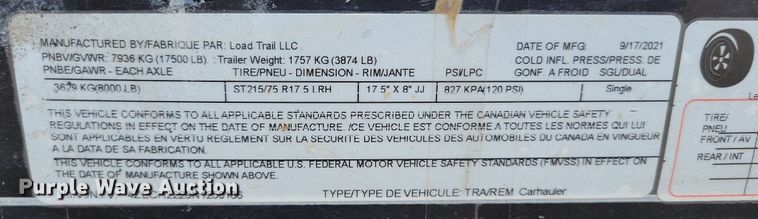 image for item DP1461 2022 Load Trail equipment trailer