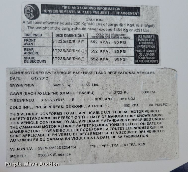 image for item DR4300 2012 Heartland Sundance 3300CK camper
