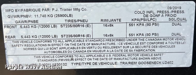 image for item DS2945 2020 PJ LD402 equipment trailer