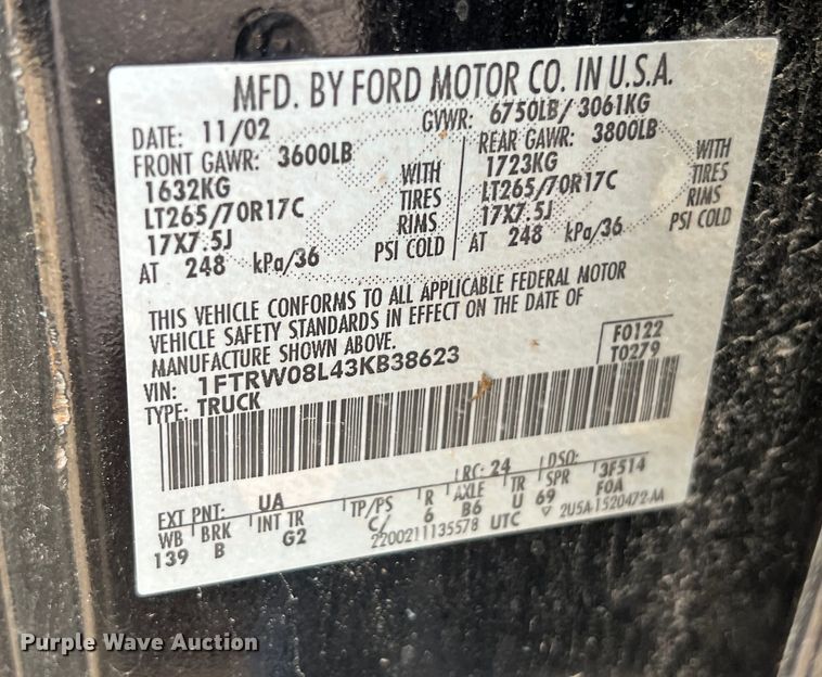 image for item DS3017 2003 Ford F150  SuperCrew pickup truck