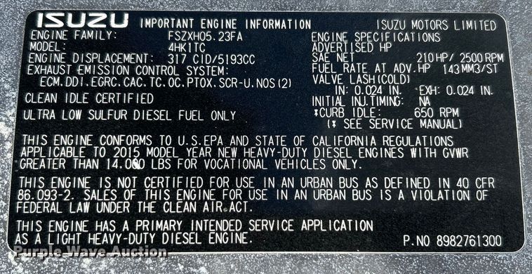 image for item EG1372 2016 Isuzu NPR box truck