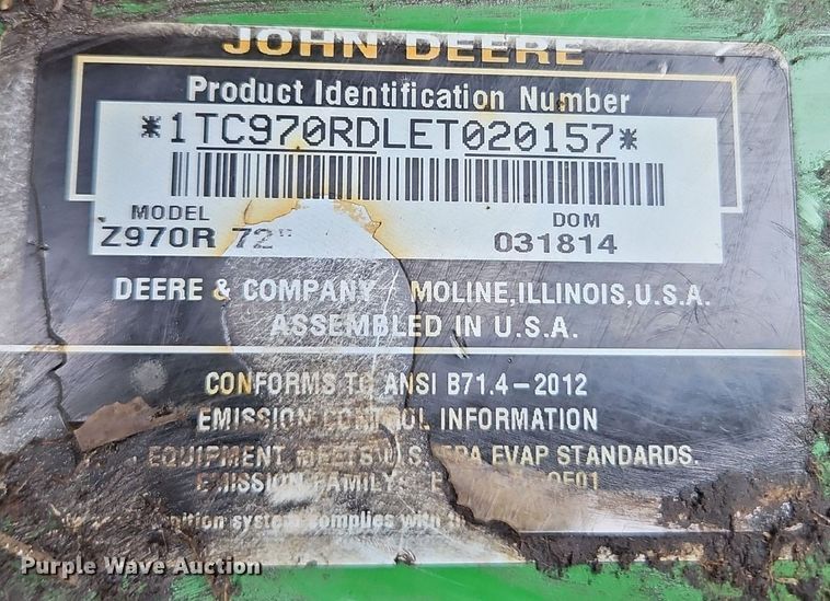 image for item EI3810 2014 John Deere  Z970R ZTR lawn mower