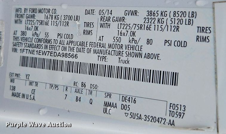 image for item EI3817 2014 Ford E150 van