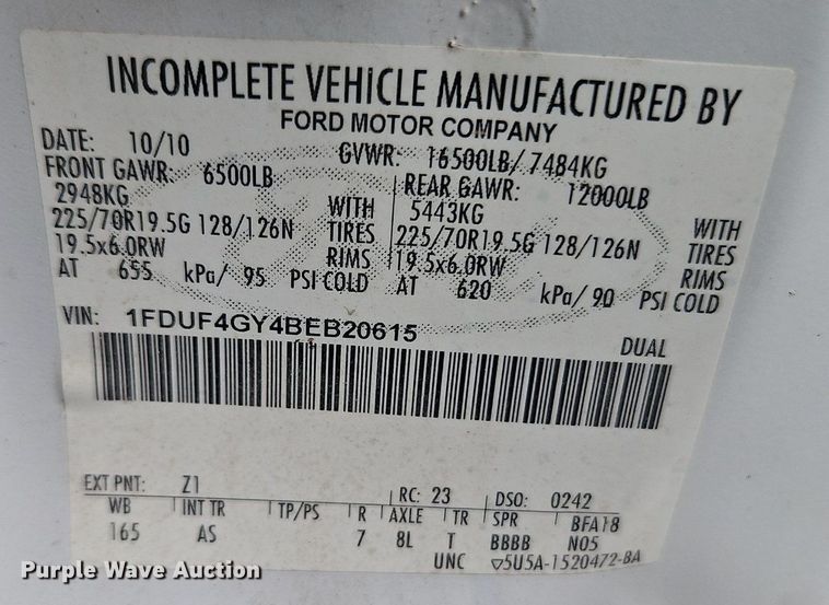 image for item EI3818 2011 Ford F450 Super Duty XL bucket truck