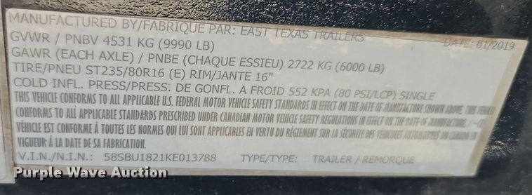 image for item EI3822 2019 East Texas Trailers utility trailer