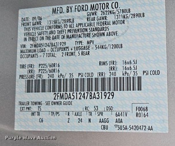 image for item EI3827 2007 Ford Freestar SE van