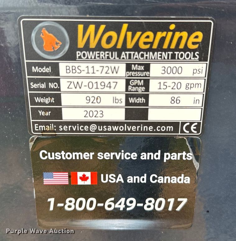 image for item EJ0619 2023 Wolverine BBS-11-72W skid steer sweeper