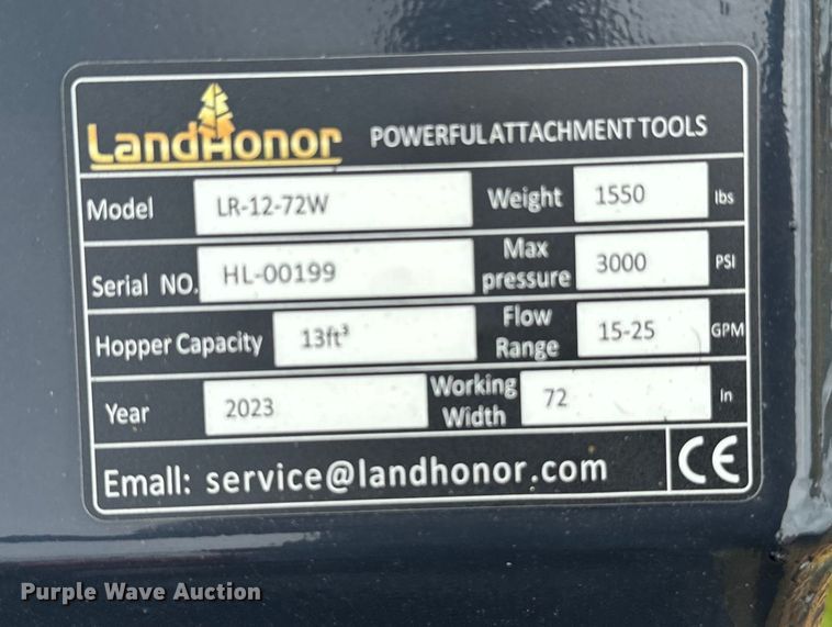 image for item EJ0626 2023 LandHonor LR-12-72W skid steer landscape rake