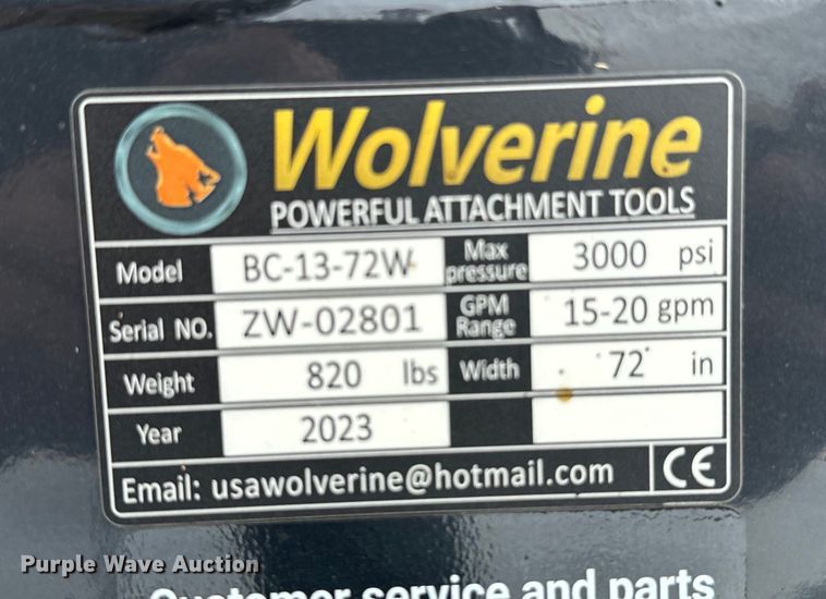 image for item EJ0629 2023 Wolverine BC-13-72W skid steer rotary mower