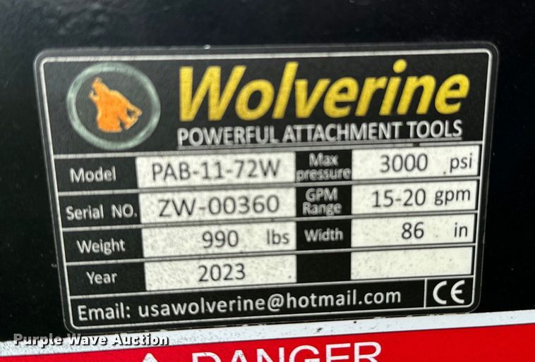 image for item EJ0635 2023 Wolverine PAB-11-72W skid steer broom