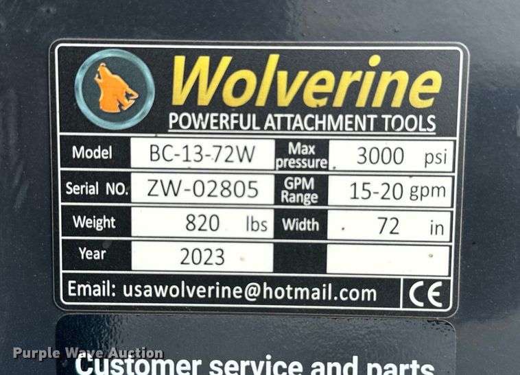 image for item EJ0636 2023 Wolverine BC-13-72W skid steer rotary mower