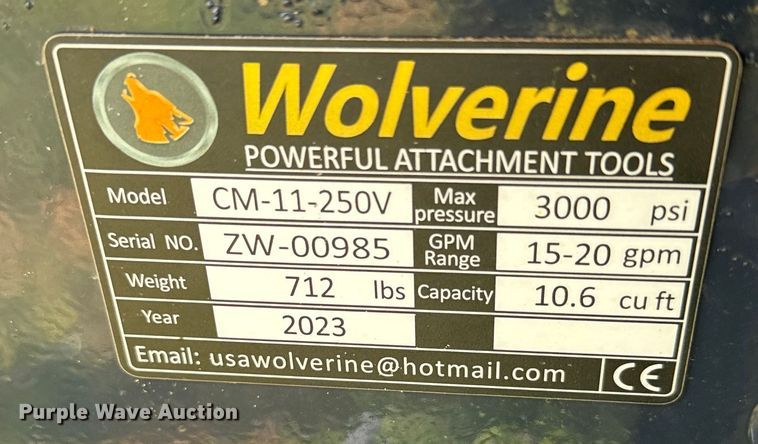 image for item EJ0639 2023 Wolverine CM-11-250V skid steer concrete mixer