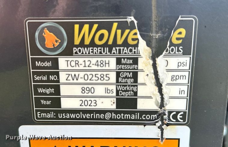 image for item EJ0644 2023 Wolverine TCR-12-48H skid steer trencher