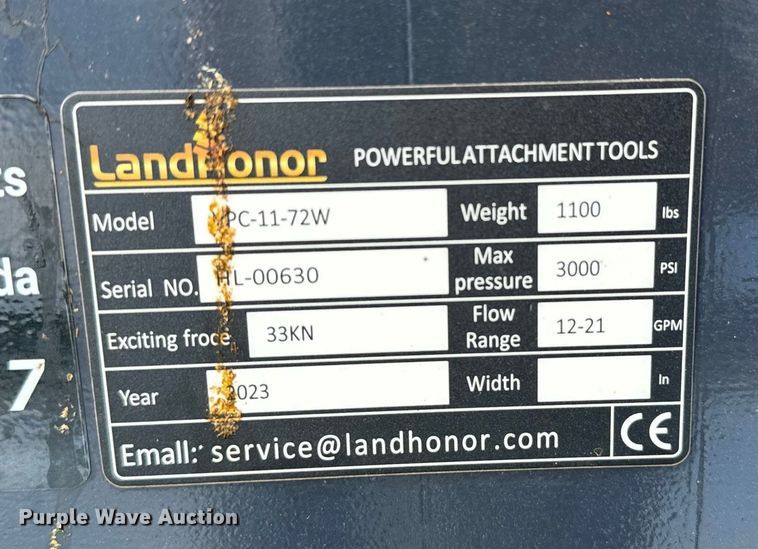 image for item EJ0646 2023 LandHonor PC-11-72W skid steer plate compactor