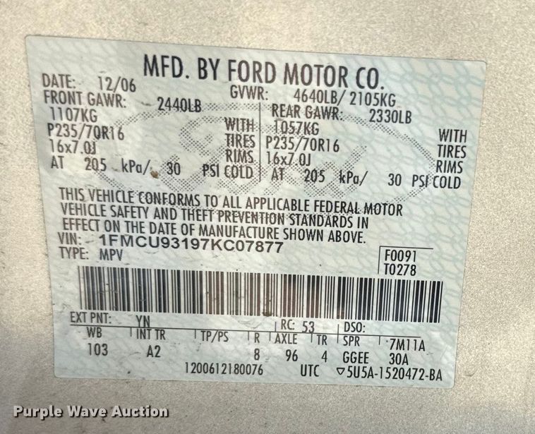 image for item EJ2769 2007 Ford Escape XLT SUV