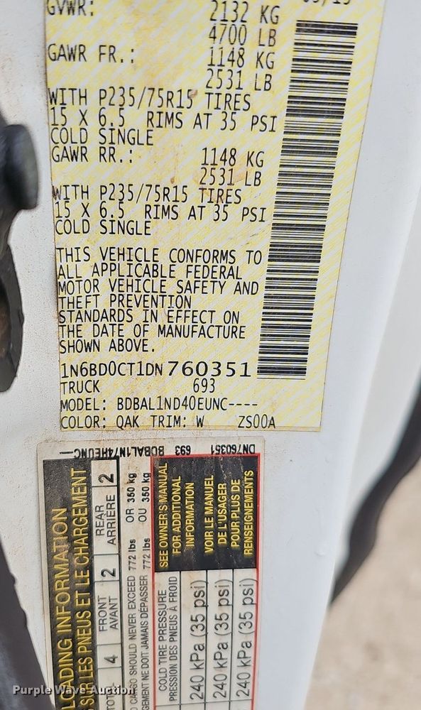 image for item EJ5387 2013 Nissan  Frontier  King Cab pickup truck