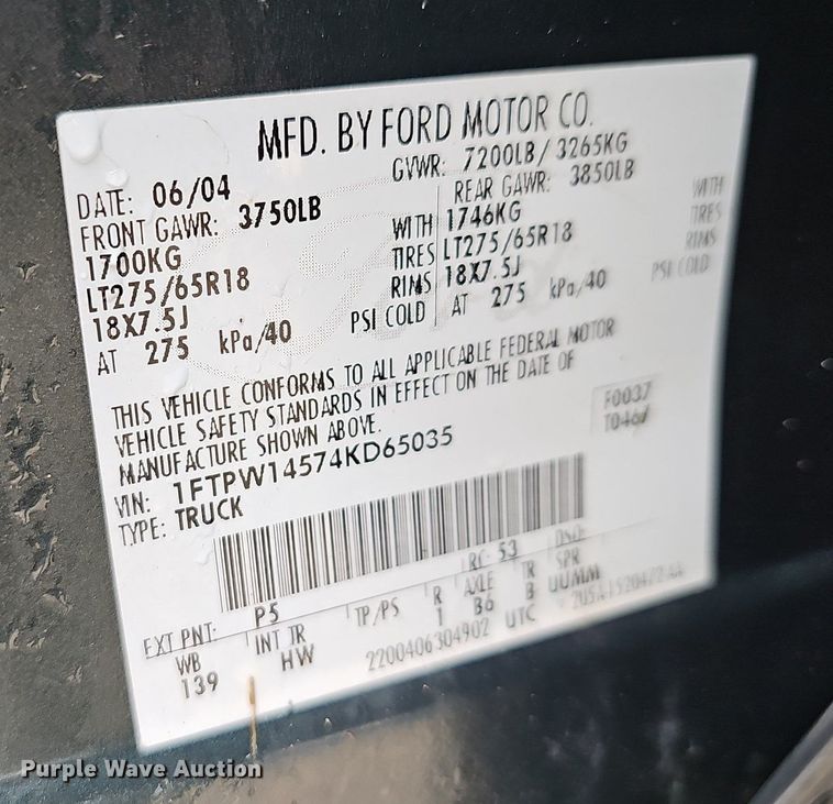 image for item EJ5388 2004 Ford F150 SuperCrew pickup truck