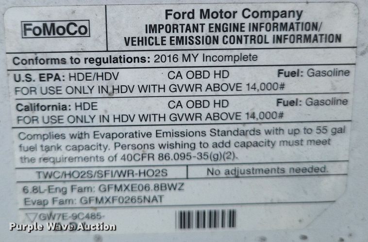 image for item EJ7953 2016 Ford E450 Super Duty van cab and chassis