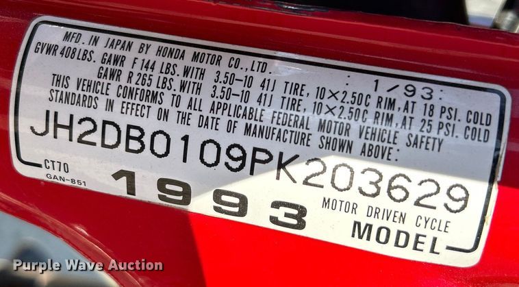 image for item EK4540 1993 Honda CT-70 motorcycle