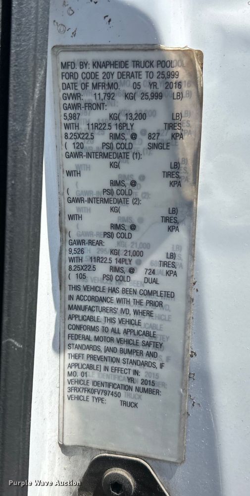 image for item EK4570 2015 Ford F750 Super Duty XL utility / service truck