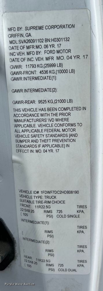 image for item EK4593 2017 Ford F750 Super Duty  box truck