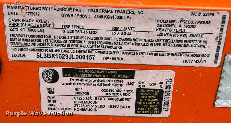 image for item EK4613 2018 Trailerman Trailers Inc HCT7142S10 equip trailer