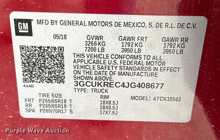 image for item JT9052 2018 Chevrolet Silverado 1500 Crew Cab pickup truck