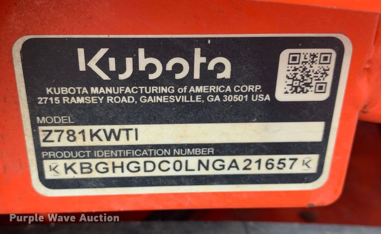 image for item KX9995 2022 Kubota Z781i ZTR lawn mower
