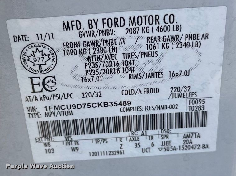 image for item LR9331 2012 Ford Escape  