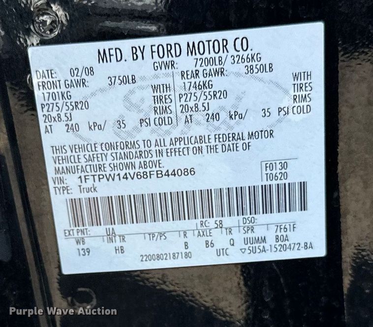 image for item LR9333 2008 Ford  F150 SuperCrew pickup truck