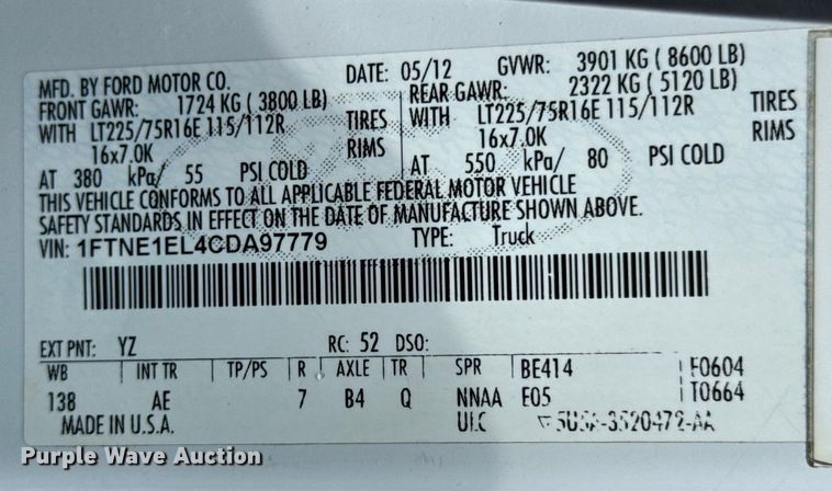 image for item ND9361 2012 Ford E150 van