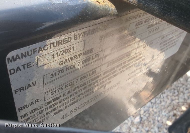 image for item NG9777 2022 Behnke equipment trailer