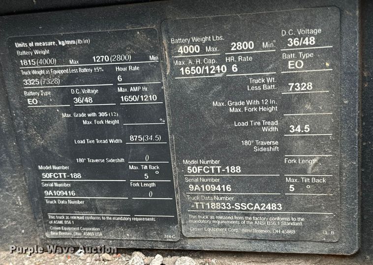 image for item NL9765 1999 Crown 50FCTT-188 forklift