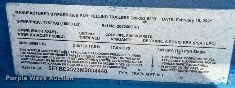 image for item NL9817 2021 Felling FT-16T tilt deck utility trailer