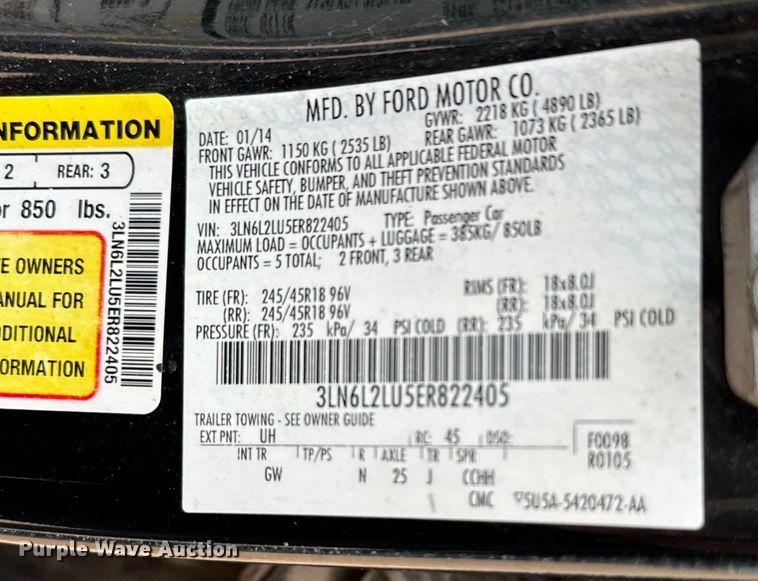 image for item NQ9550 2014 Lincoln MKZ Hybrid 