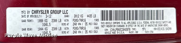 image for item NR9858 2012 Jeep Patriot SUV