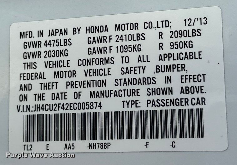 image for item NR9860 2014 Acura TSX 