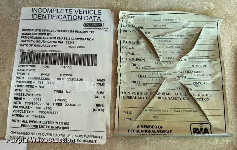 image for item NR9862 2005 Thor Industries  Tuscany RV