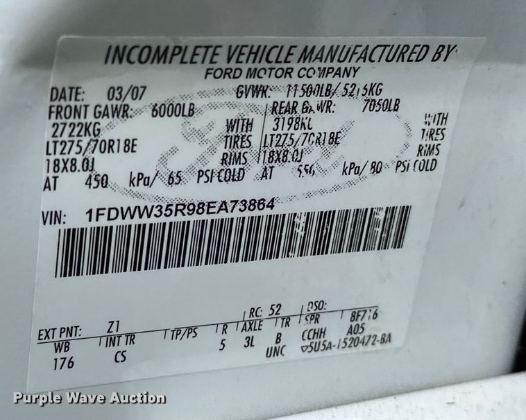 image for item NR9876 2008 Ford F350 Super Duty XL Crew Cab flatbed pickup truck